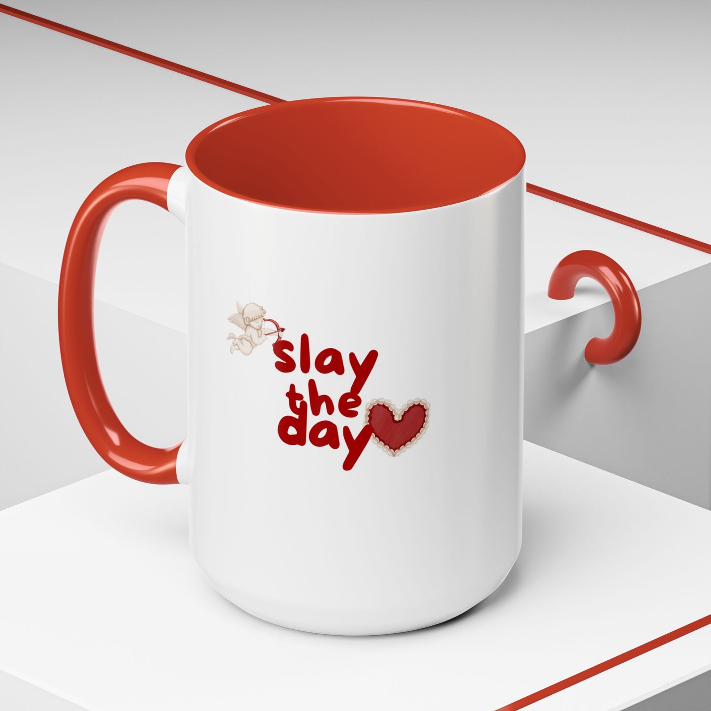Slay the Day Coffee Mug — Inspirational Heart Accent Mug (11/15 oz)