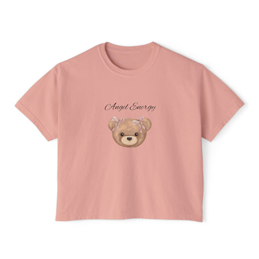 Angel Energy Women's Boxy Tee — Cute Bear Graphic Cropped T-Shirt