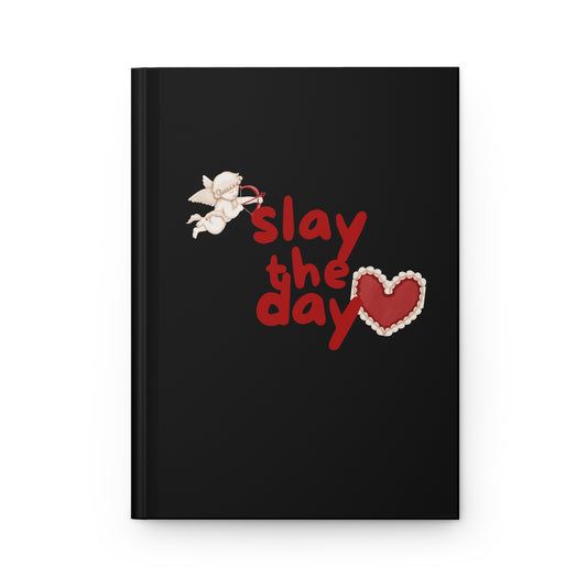 Slay the Day Hardcover Journal — Motivational Black Notebook with Cupid & Heart