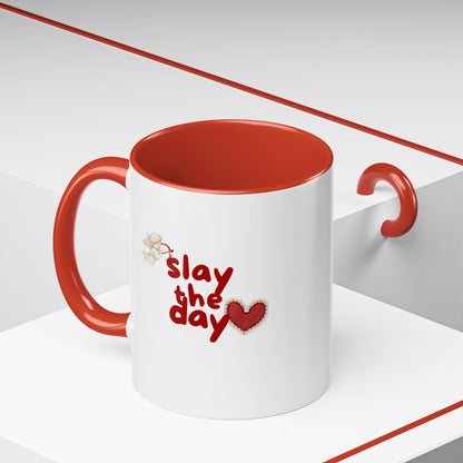Slay the Day Coffee Mug — Inspirational Heart Accent Mug (11/15 oz)