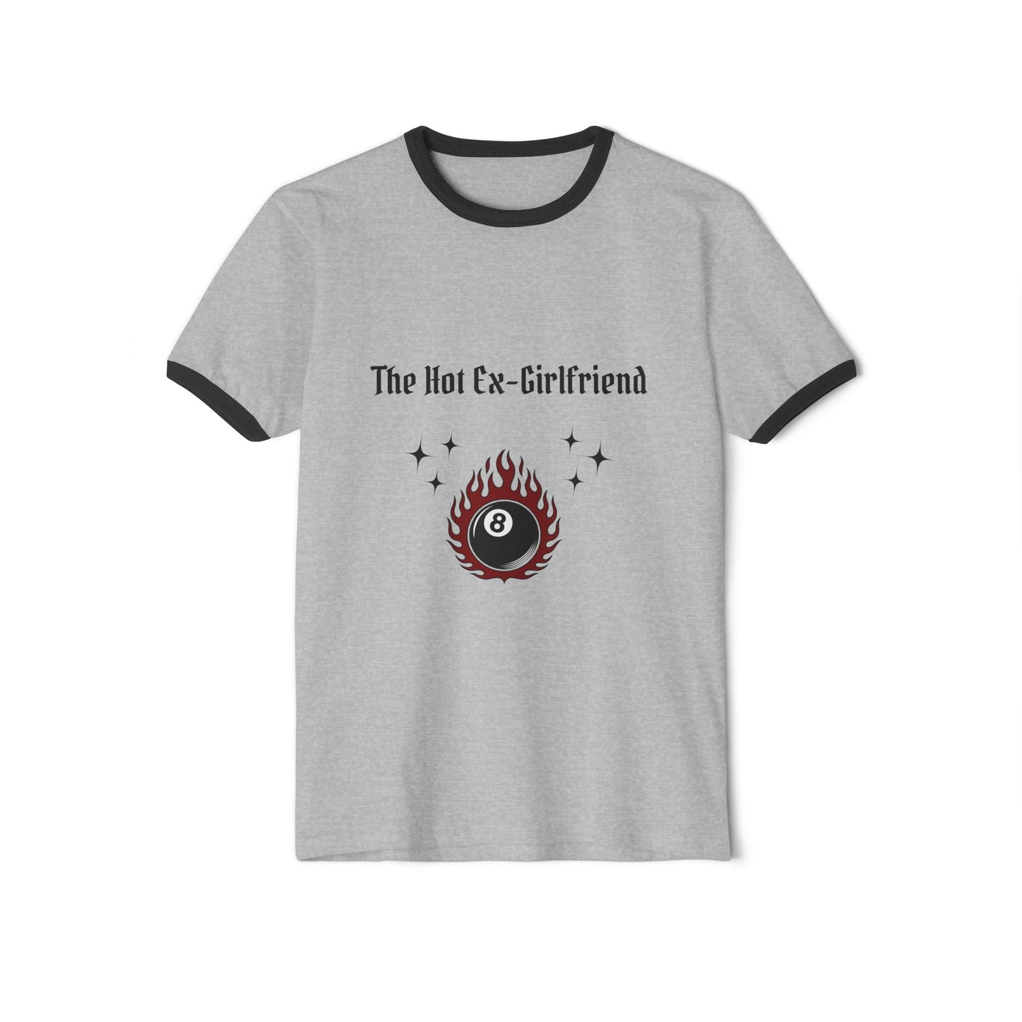 The Hot Ex-Girlfriend Ringer Tee — Retro Flaming 8-Ball Graphic Shirt