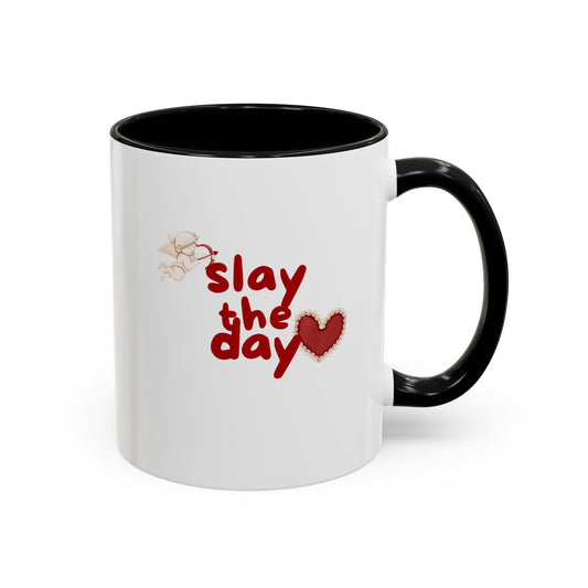 Slay the Day Coffee Mug — Inspirational Heart Accent Mug (11/15 oz)