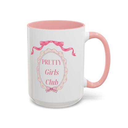 Pretty Girls Club Accent Coffee Mug — Pink Ribbon Decorative Ceramic Mug (11/15oz)