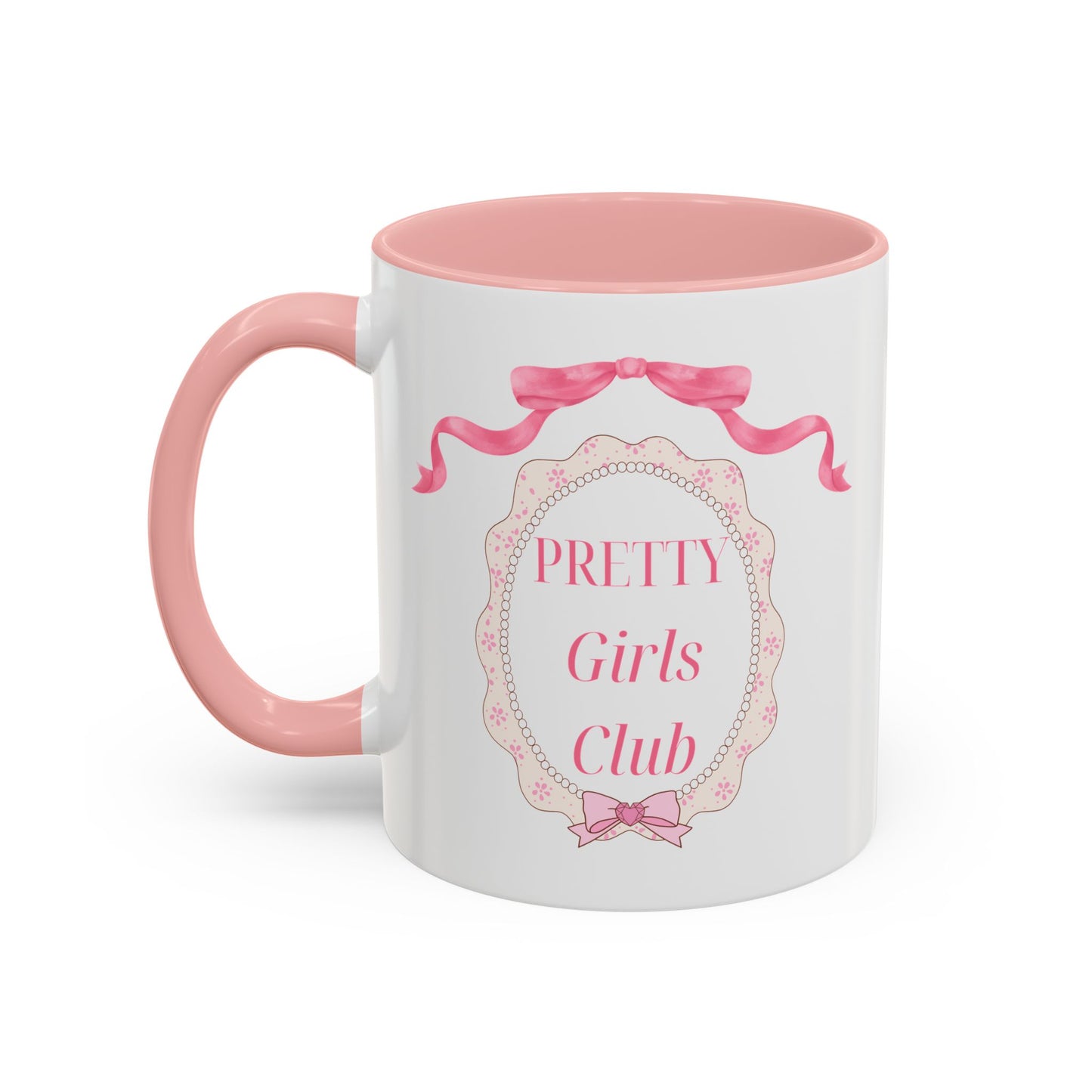 Pretty Girls Club Accent Coffee Mug — Pink Ribbon Decorative Ceramic Mug (11/15oz)