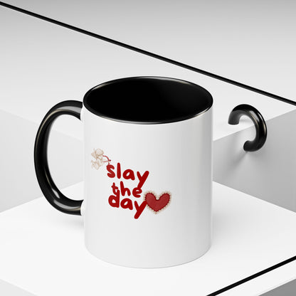 Slay the Day Coffee Mug — Inspirational Heart Accent Mug (11/15 oz)