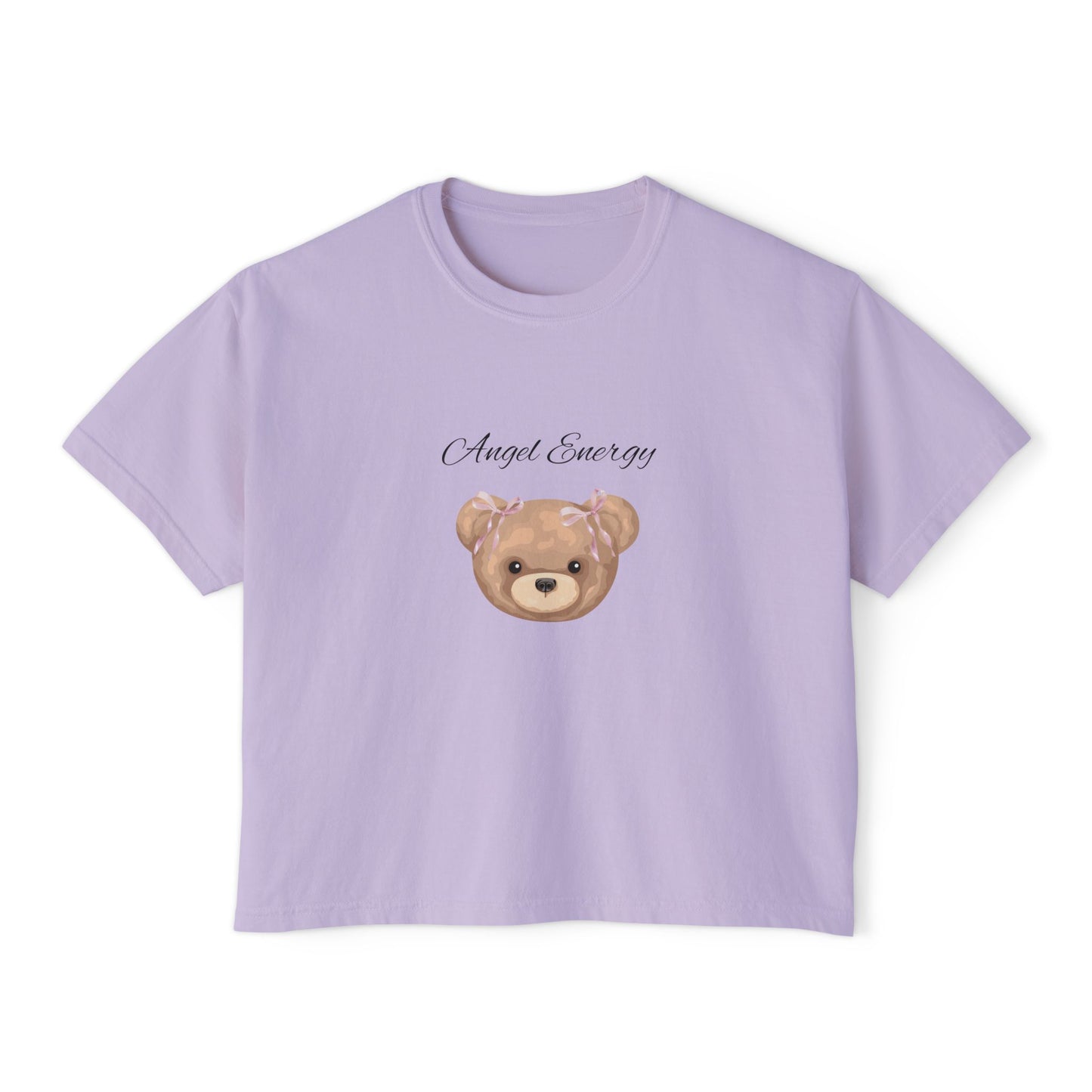 Angel Energy Women's Boxy Tee — Cute Bear Graphic Cropped T-Shirt