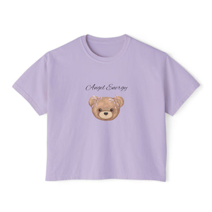 Angel Energy Women's Boxy Tee — Cute Bear Graphic Cropped T-Shirt