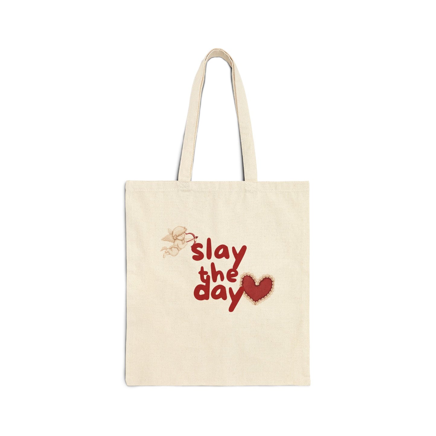 Slay the Day Canvas Tote Bag — Empowering Heart Graphic Cotton Shopper