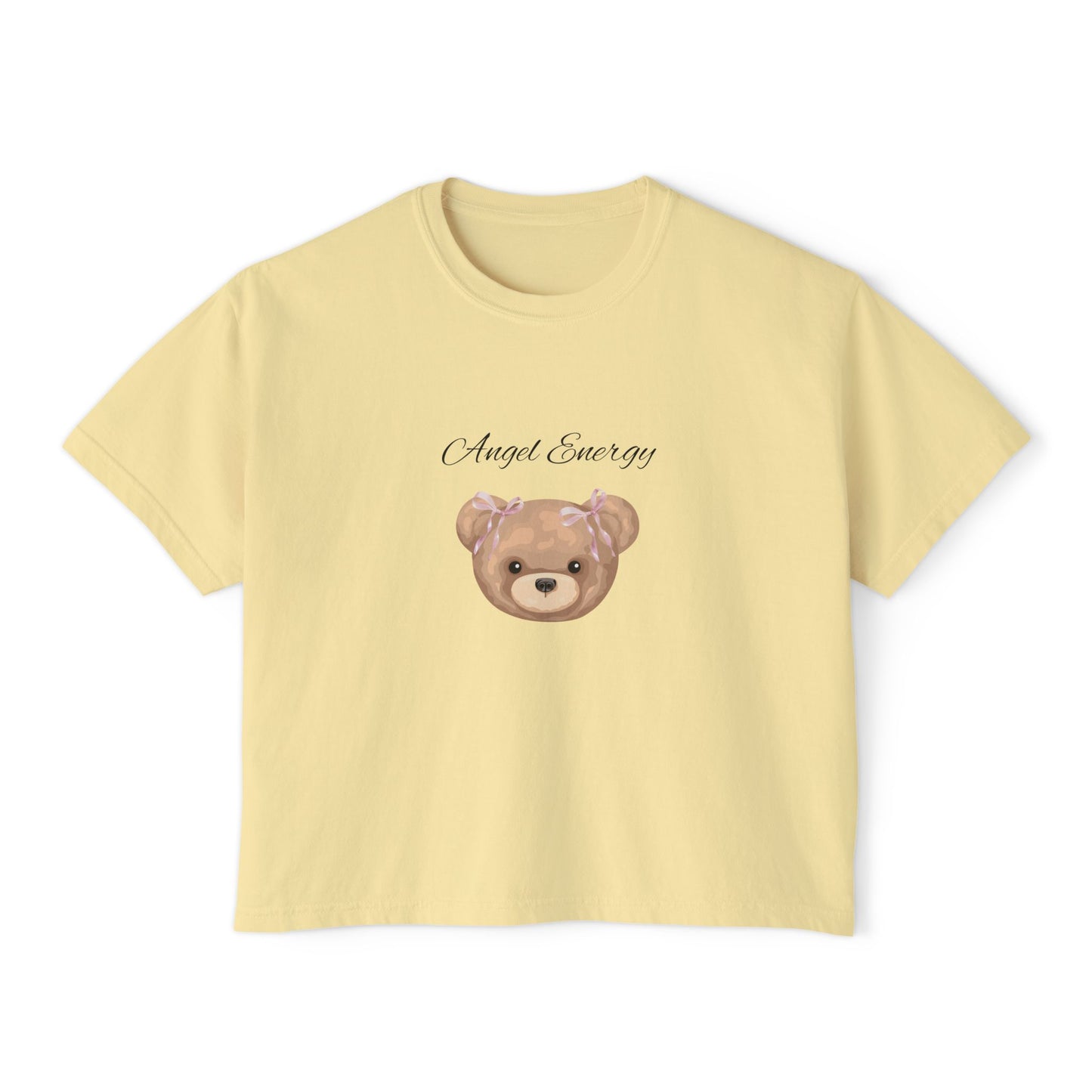 Angel Energy Women's Boxy Tee — Cute Bear Graphic Cropped T-Shirt
