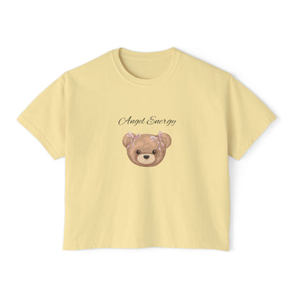 Angel Energy Women's Boxy Tee — Cute Bear Graphic Cropped T-Shirt