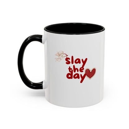 Slay the Day Coffee Mug — Inspirational Heart Accent Mug (11/15 oz)