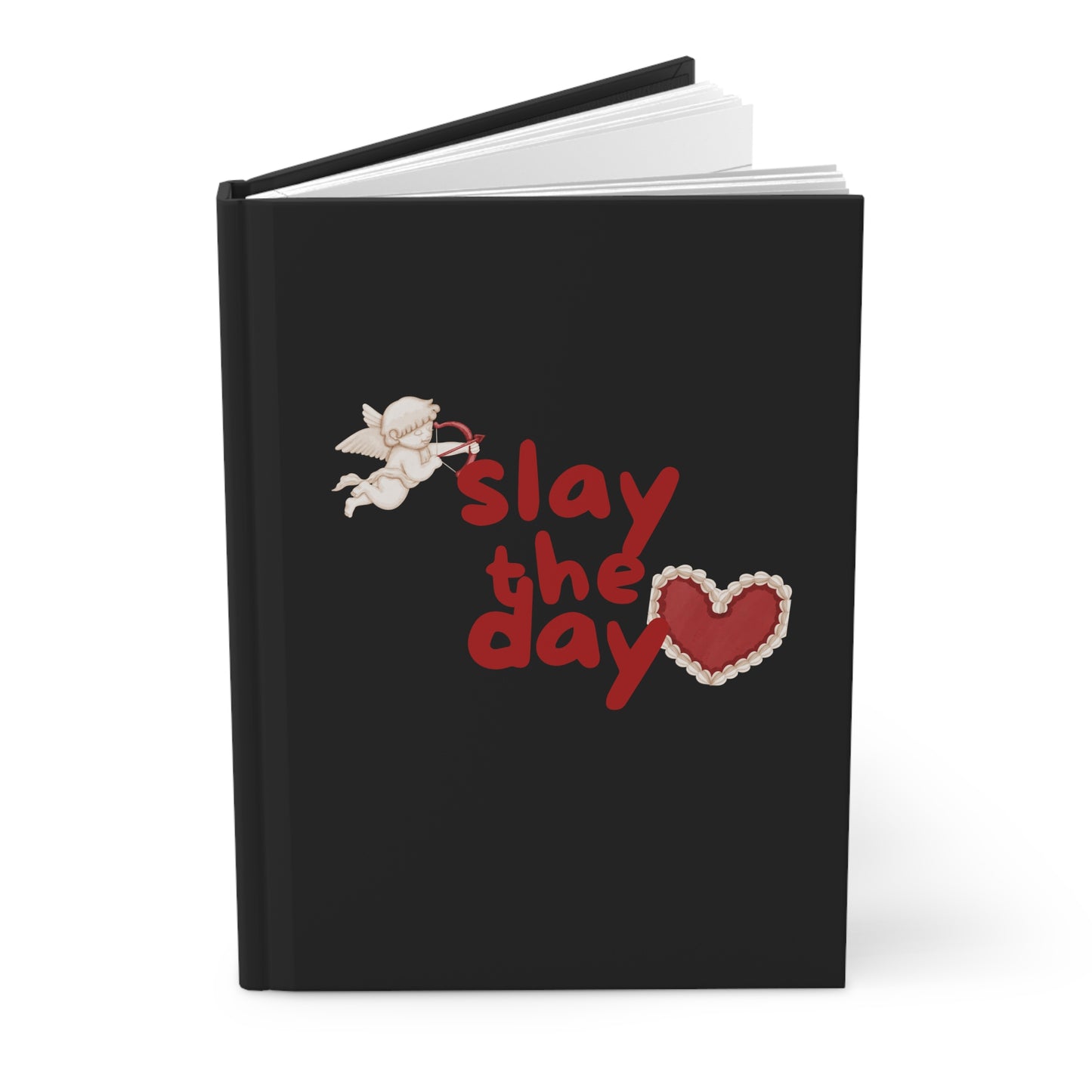 Slay the Day Hardcover Journal — Motivational Black Notebook with Cupid & Heart