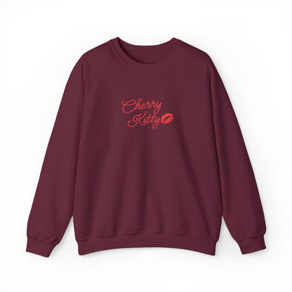 Cherry Kitty Crewneck Sweatshirt – Cute Kissing Lip Graphic