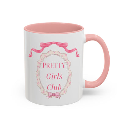 Pretty Girls Club Accent Coffee Mug — Pink Ribbon Decorative Ceramic Mug (11/15oz)