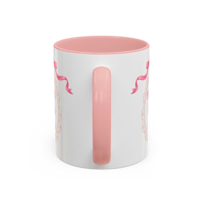 Pretty Girls Club Accent Coffee Mug — Pink Ribbon Decorative Ceramic Mug (11/15oz)