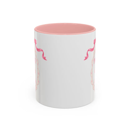 Pretty Girls Club Accent Coffee Mug — Pink Ribbon Decorative Ceramic Mug (11/15oz)