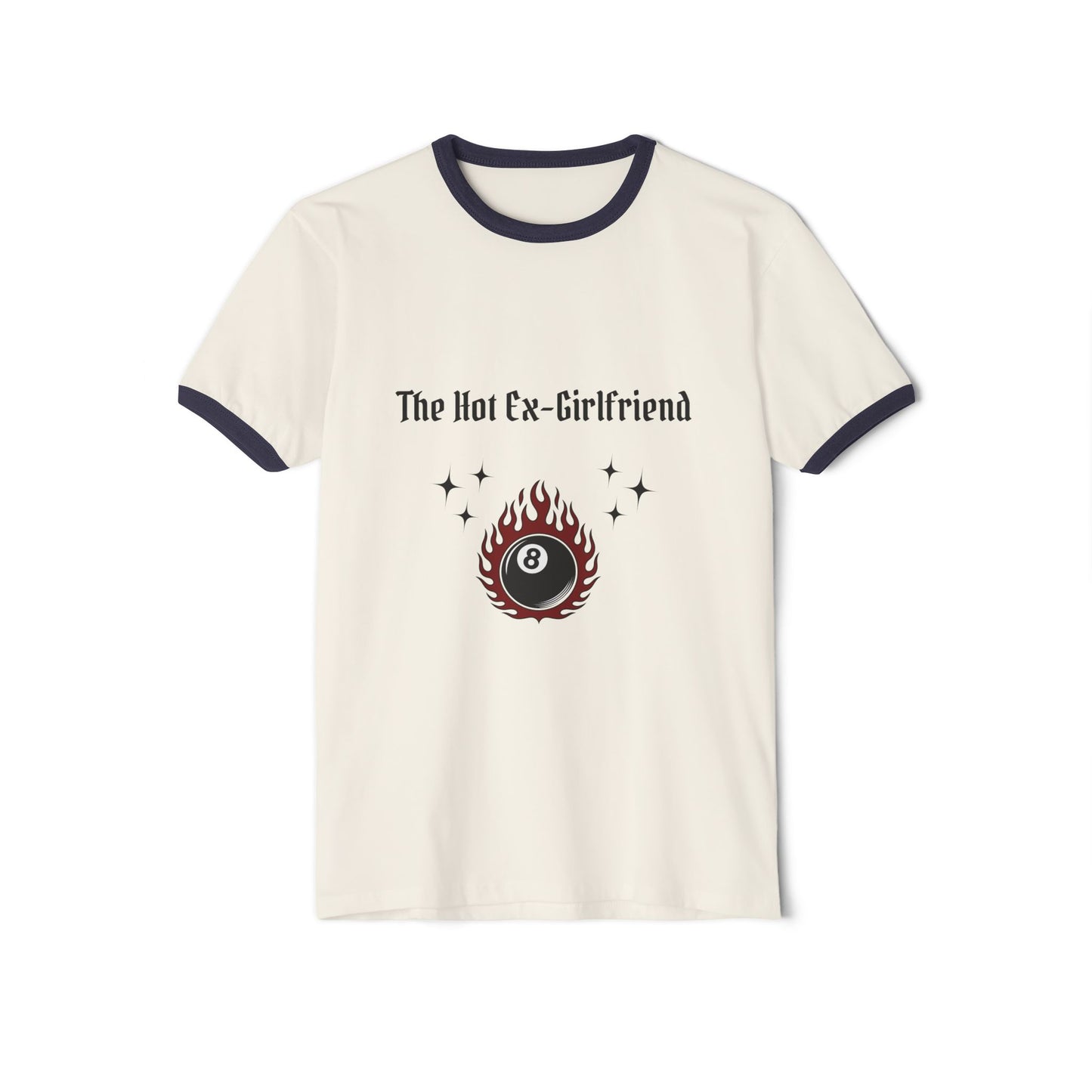 The Hot Ex-Girlfriend Ringer Tee — Retro Flaming 8-Ball Graphic Shirt