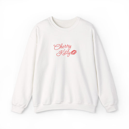 Cherry Kitty Crewneck Sweatshirt – Cute Kissing Lip Graphic