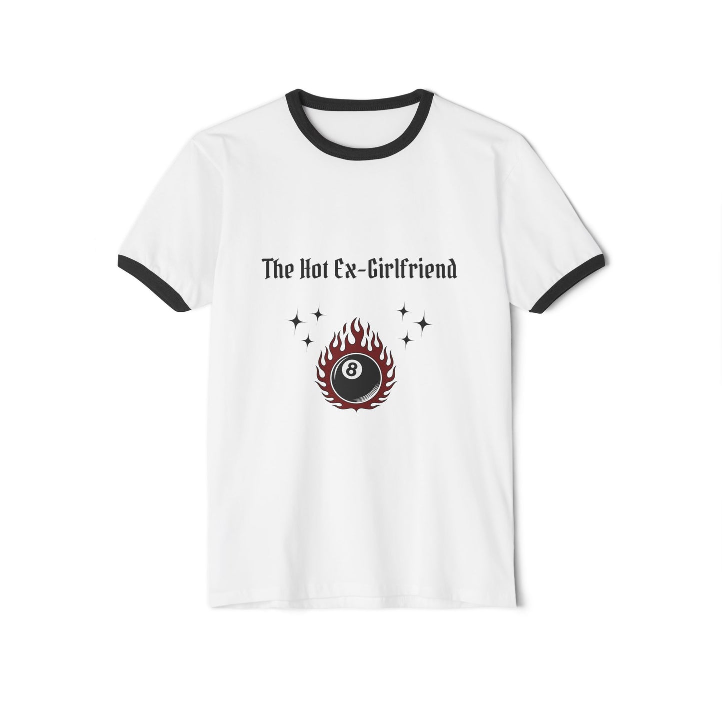 The Hot Ex-Girlfriend Ringer Tee — Retro Flaming 8-Ball Graphic Shirt