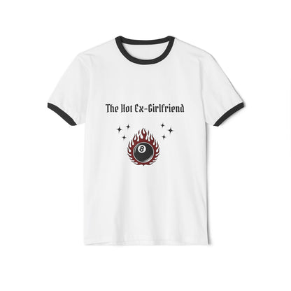 The Hot Ex-Girlfriend Ringer Tee — Retro Flaming 8-Ball Graphic Shirt