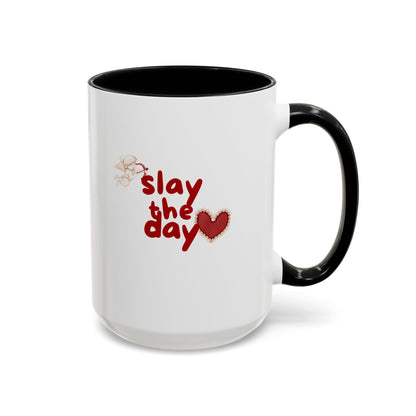 Slay the Day Coffee Mug — Inspirational Heart Accent Mug (11/15 oz)
