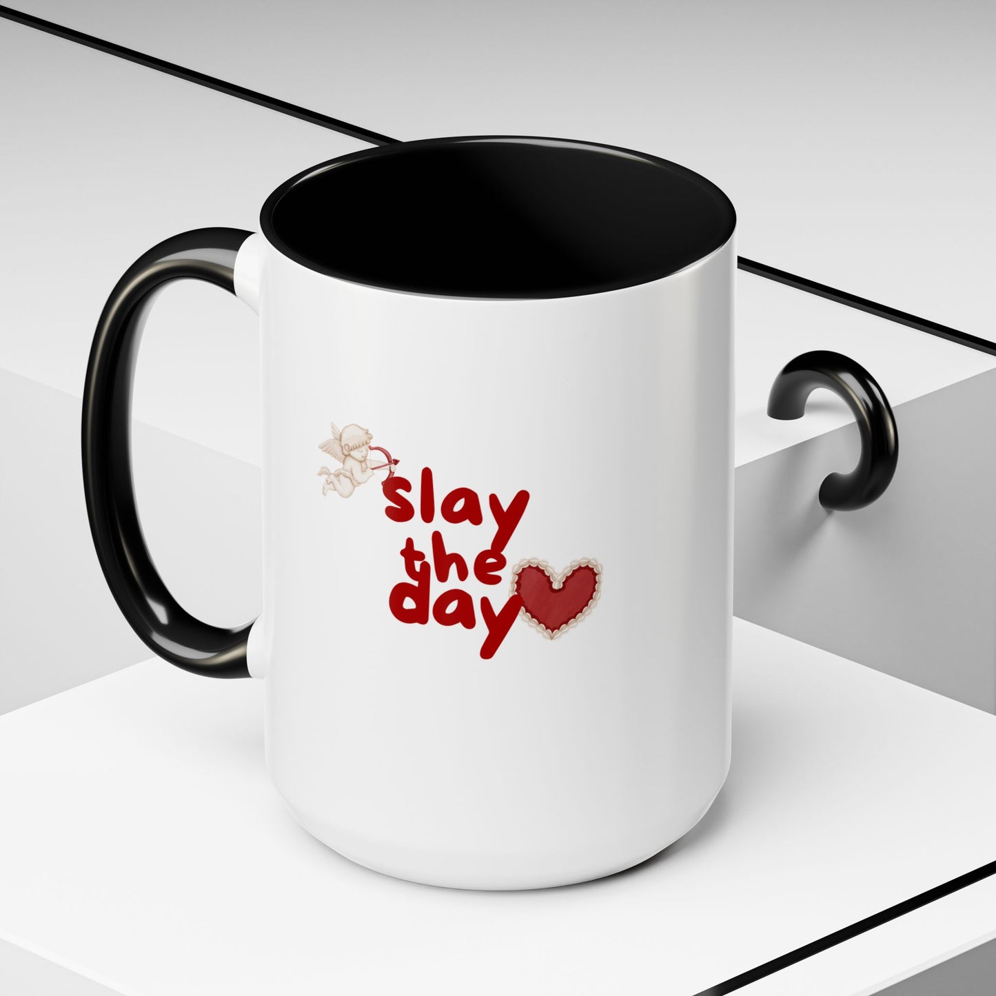 Slay the Day Coffee Mug — Inspirational Heart Accent Mug (11/15 oz)