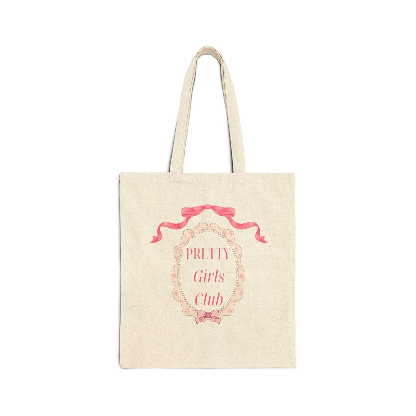 Pretty Girls Club Canvas Tote Bag — Pink Ribbon Vintage Frame Tote