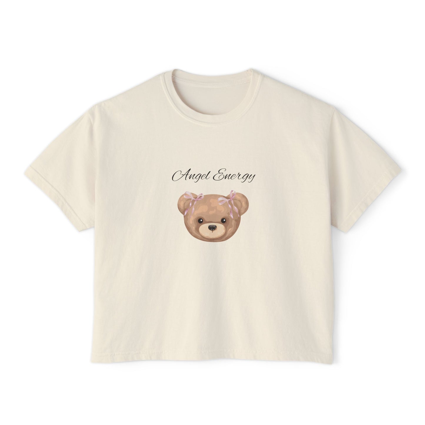Angel Energy Women's Boxy Tee — Cute Bear Graphic Cropped T-Shirt