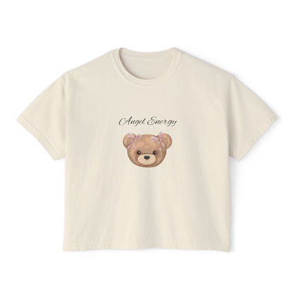 Angel Energy Women's Boxy Tee — Cute Bear Graphic Cropped T-Shirt