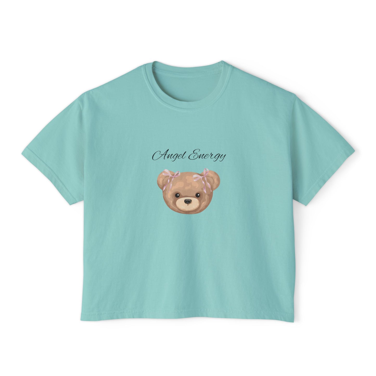 Angel Energy Women's Boxy Tee — Cute Bear Graphic Cropped T-Shirt