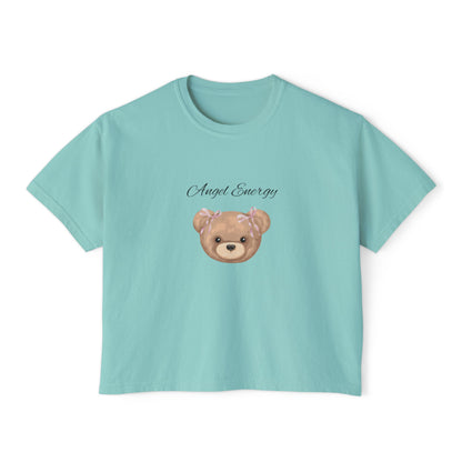 Angel Energy Women's Boxy Tee — Cute Bear Graphic Cropped T-Shirt