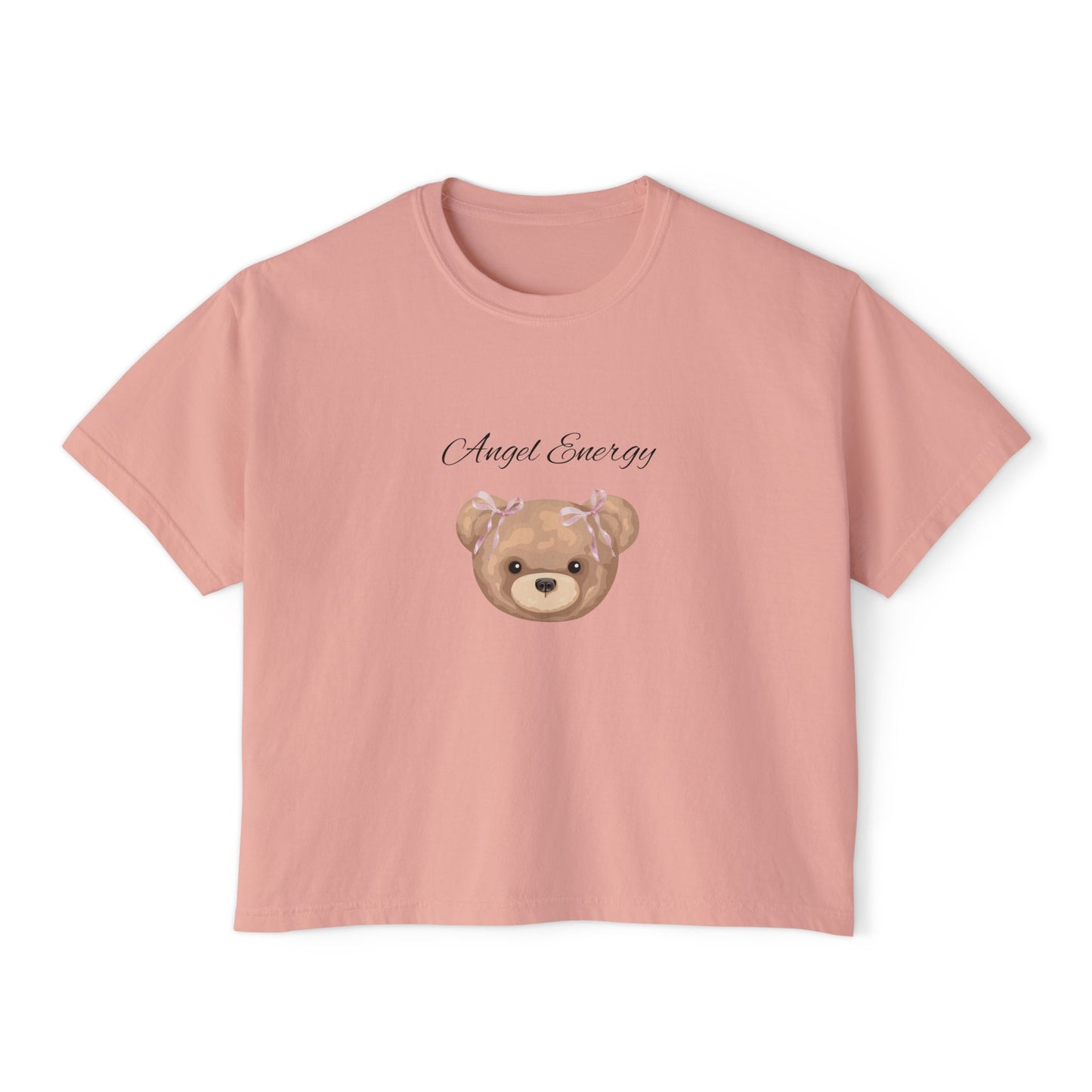 Angel Energy Women's Boxy Tee — Cute Bear Graphic Cropped T-Shirt