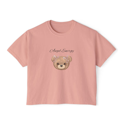 Angel Energy Women's Boxy Tee — Cute Bear Graphic Cropped T-Shirt